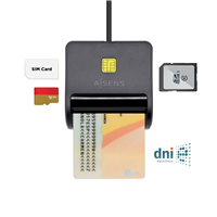 Aisens Lector De Tarjeta Inteligente Dni Con Lector De Tarjetas Sim - Sd - Micro Sd - Mmc - Rs-Mmc - Mmc Micro - Color Negro