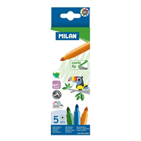 Milan Pack De 5 Rotuladores - Punta Conica 5Mm - Tinta Al Agua - Lavable - Colores Surtidos