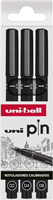 Uni-Ball Uni Pin Pack De 3 Rotuladores Calibrados 0.2, 0.4, 0.8 - Punta Poliacetal - Tinta Pigmentada Resistente Al Agua Y Luz - Color Negro