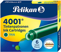 Pelikan Caja De 6 Cartuchos 4001 Tp 6 - Recambio Para Pluma Estilografica - Color Verde Oscuro