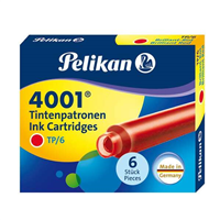 Pelikan Caja De 6 Cartuchos 4001 Tp 6 - Compatible Con Plumas Estilograficas Pelikan 4001 - Color Rojo