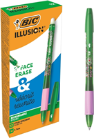 Bic Illusions Boligrafo Borrable - Punta Media De 0.7Mm - Grip De Goma - Recargable - Color Verde