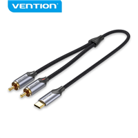 Vention Cable Usb-C A 2 Rca - Cancelacion De Ruido Alta Fidelidad - Blindaje Multiple - Chip Audio Alta Gama - Color Gris