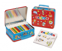Carioca Pack De 100 Rotuladores Punta Fina Y Tinta Superlavable - Caja De Metal - 1 Album Para Colorear - Dedicado A Pequeos Artistas - Color Varios