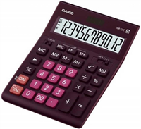 Casio Gr-12C Calculadora De Sobremesa De 12 Digitos - Pantalla Extragrande - Simbolos De Comando De Funcion - Alimentacion Solar Y Pilas - Color Burdeos