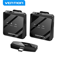 Vention Microfono Clip Inalambrico Usb-C - Calidad De Audio 32 Khz - Latencia 20 Ms - Bateria 26H - Rango 50M - Cancelacion De Ruido - Color Negro